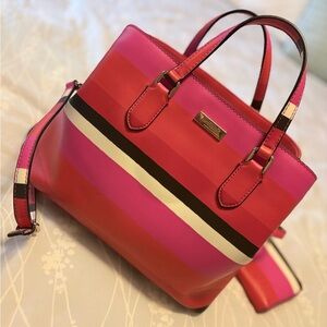 Kate Spade Vibrant Pink and Red Striped Tote & Wallet